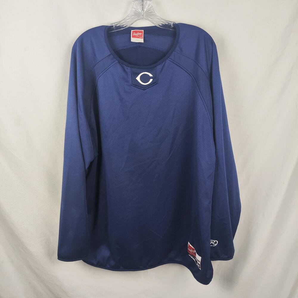 C Logo Baseball Jersey Mens XL Blue Rawlings Long Sleeve Batting Pullover